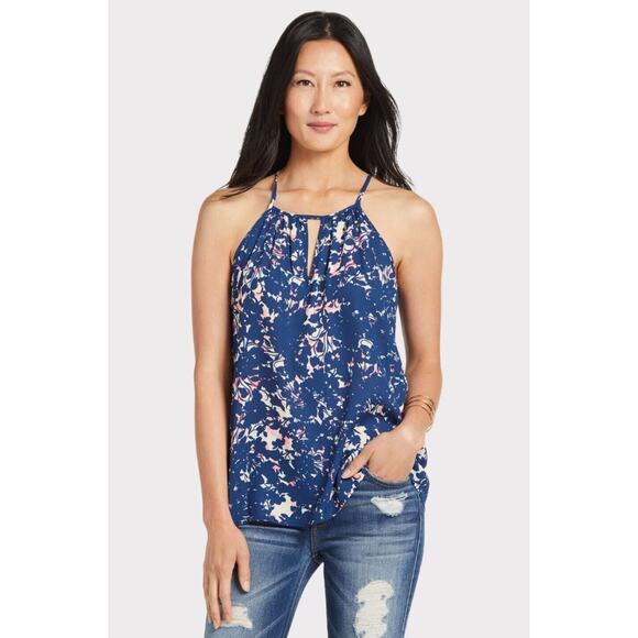 Allison Joy Cassidy Tank Navy Pink Keyhole VNeck Sleeveless Back Button XS - Picture 1 of 11